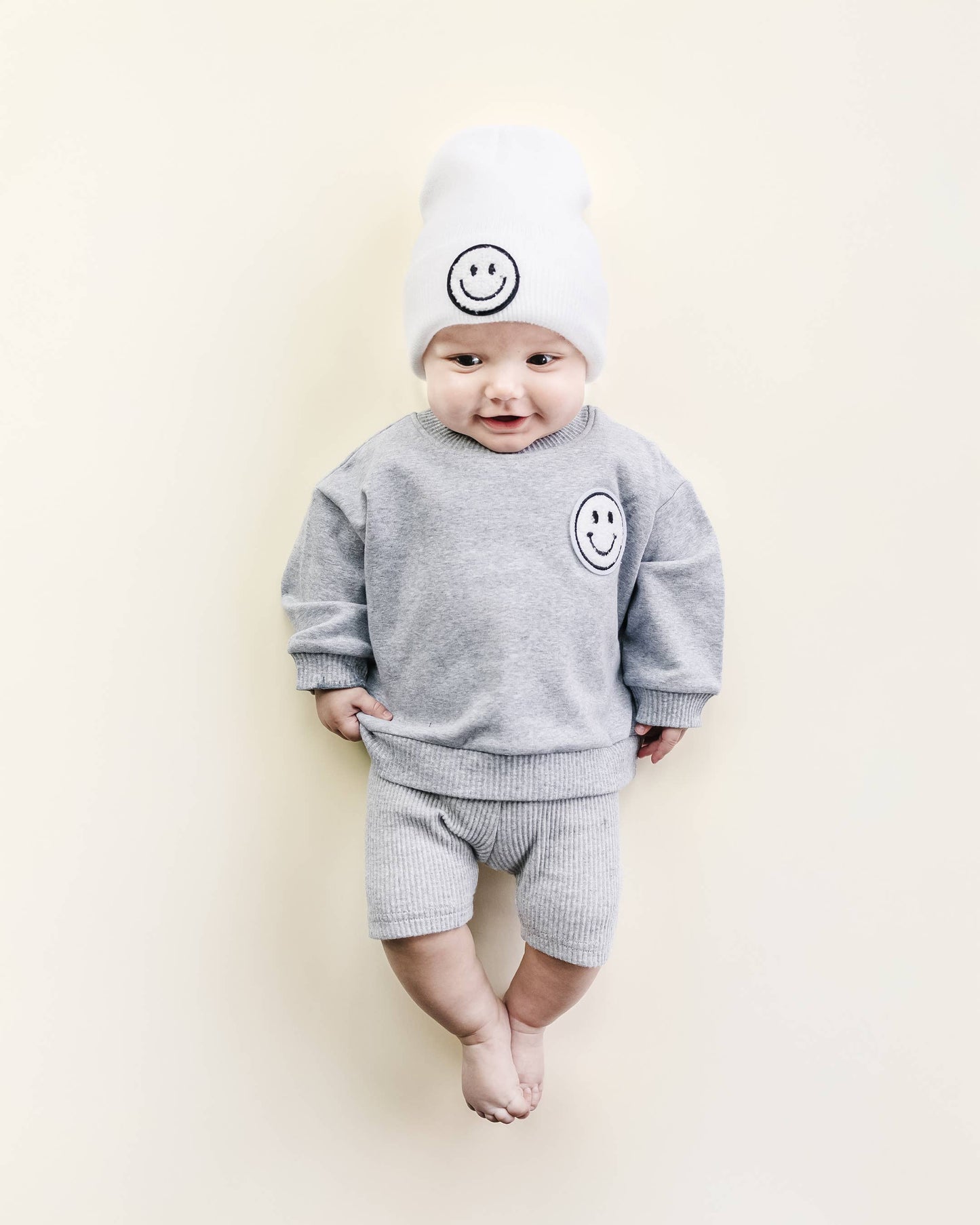 baby-kids-matching-short-set-grey-smileyface